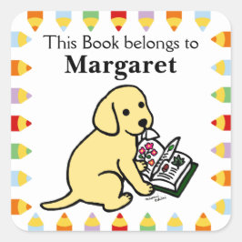 Adesivo Quadrado Curioso Labrador Amarelo Puppy