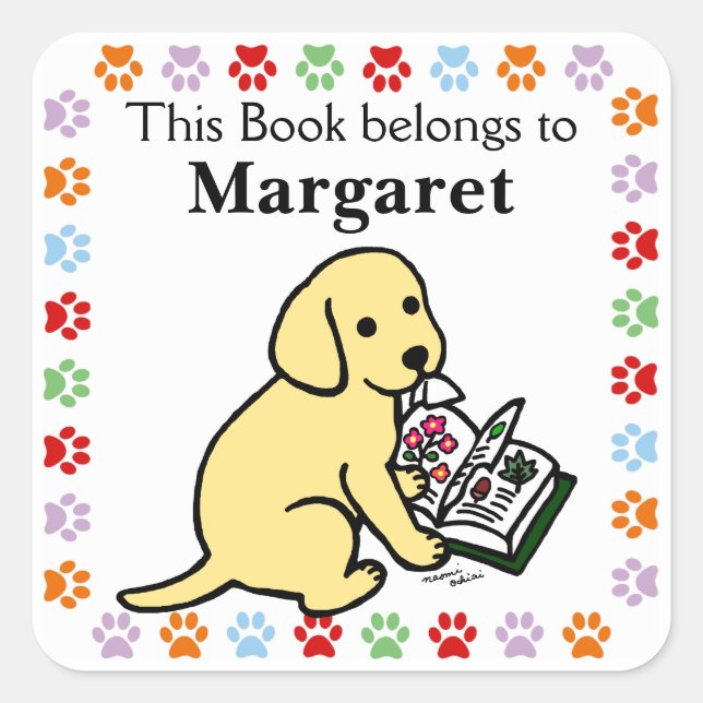 Adesivo Quadrado Curioso Labrador Amarelo Puppy (Frente)