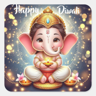 Adesivo Quadrado Curioso Senhor Ganesh Happy Diwali
