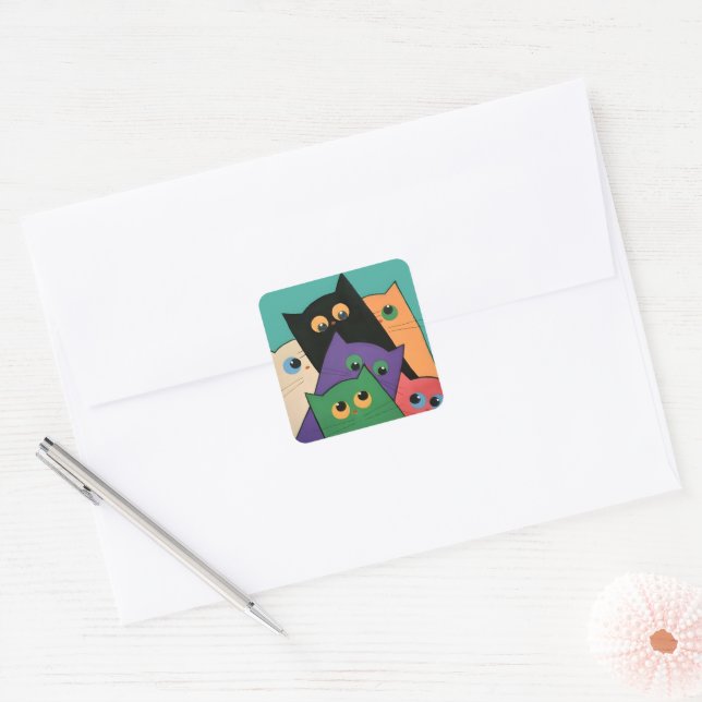 Adesivo Quadrado Curious Cats (Envelope)