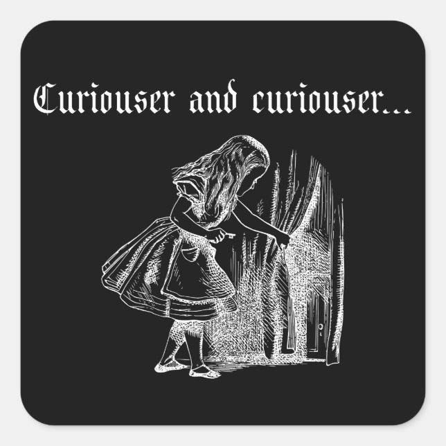 Adesivo Quadrado Curiouser e Alice Curiosa com Chave (Frente)