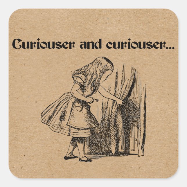 Adesivo Quadrado Curiouser e Alice Curiosa com Chave (Frente)