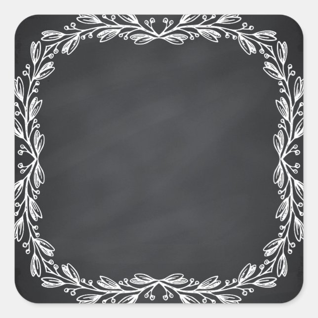 Adesivo Quadrado Curvas Faux Chalkboard de Vazio Floral Personaliza (Frente)