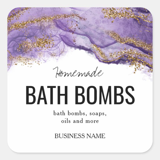 Adesivo Quadrado Custom Bath Bomb Label Template – Editable Logo &  (Frente)
