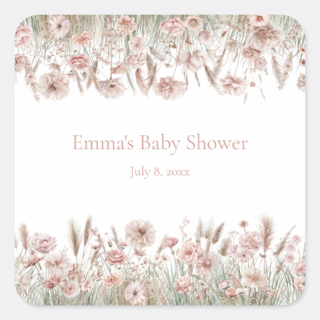 Adesivo Quadrado Custom Boho Wildflower Event Stickers (Frente)