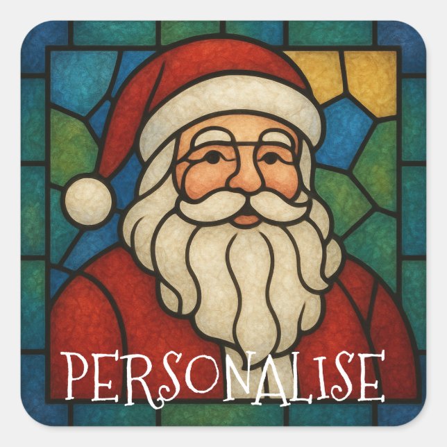 Adesivo Quadrado Custom Christmas Santa Art Deco Stained Glass (Frente)