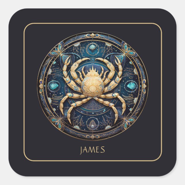 Adesivo Quadrado Custom Cosmic Crab Zodiac Symbol Black Gold Cancer (Frente)