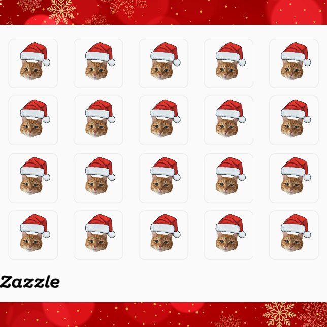 Adesivo Quadrado Custom Face Cat Santa Hat Photo Christmas   (Criador carregado)