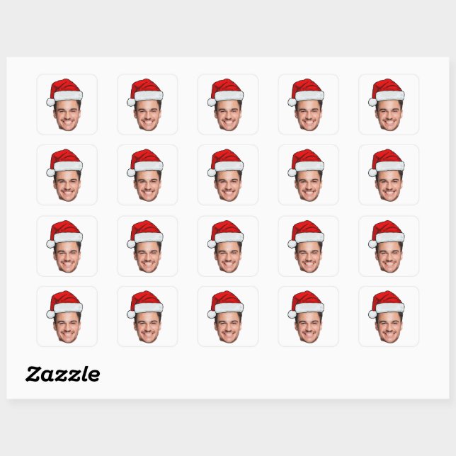 Adesivo Quadrado Custom Face Photo Santa Hat Christmas Sheet of 20 (Folha)