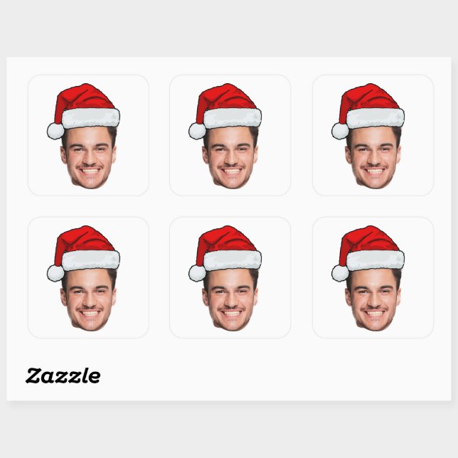 Adesivo Quadrado Custom Face Photo Santa Hat Head Christmas (Folha)
