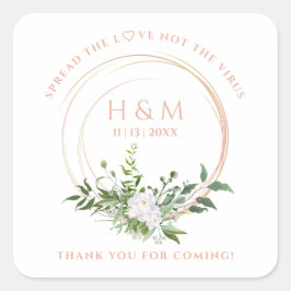 Adesivo Quadrado Custom Floral Garland White Pink Wedding Sanitizer