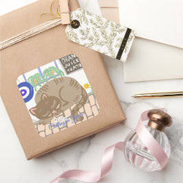 Adesivo Quadrado Custom Greek Taverna Cat Mediterranean Scene