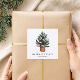 Adesivo Quadrado Custom Happy Holidays Cute Boho Christmas Tree