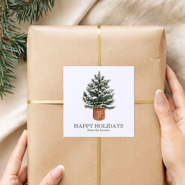 Adesivo Quadrado Custom Happy Holidays Cute Boho Christmas Tree (Criador carregado)