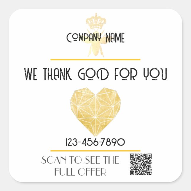Adesivo Quadrado Custom HEART Thank GOD For Business Logo THANK YOU (Frente)