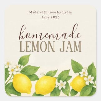 Adesivo Quadrado Custom Homemade Lemon Jam Label