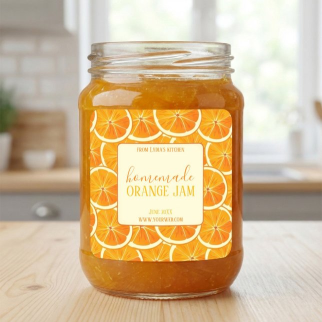 Adesivo Quadrado Custom Homemade Orange Jam Label (Criador carregado)