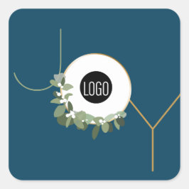 Adesivo Quadrado Custom logo Joy Blue Christmas Modern wreath 