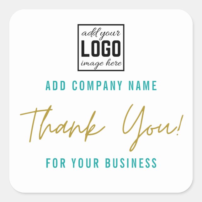 Adesivo Quadrado Custom Logo Teal Thank You For Your Business (Frente)