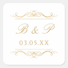 Adesivo Quadrado Custom Monogram Modern Elegant Gold Swirl Wedding