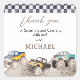 Adesivo Quadrado Custom Monster Truck Birthday Stickers