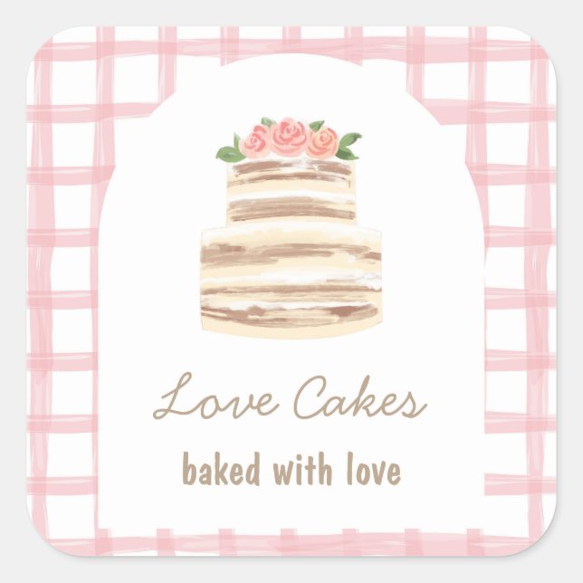 Adesivo Quadrado Custom Name Wedding Cake Business Sticker (Frente)