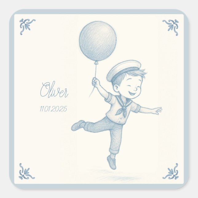 Adesivo Quadrado Custom personalized baby boy name  (Frente)