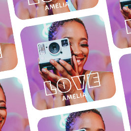 Adesivo Quadrado Custom Photo Text Retro Modern Love