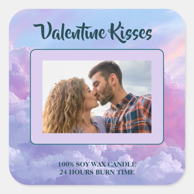 Adesivo Quadrado Custom Photo Valentine Candle Label Romantic Gift (Frente)