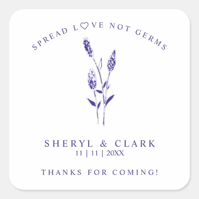 Adesivo Quadrado Custom Purple Wildflowers Wedding Hand Sanitizer (Frente)