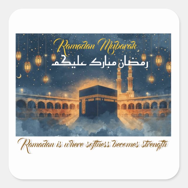 Adesivo Quadrado Custom Ramadan Mubarak Card – Personalized Arabic  (Frente)