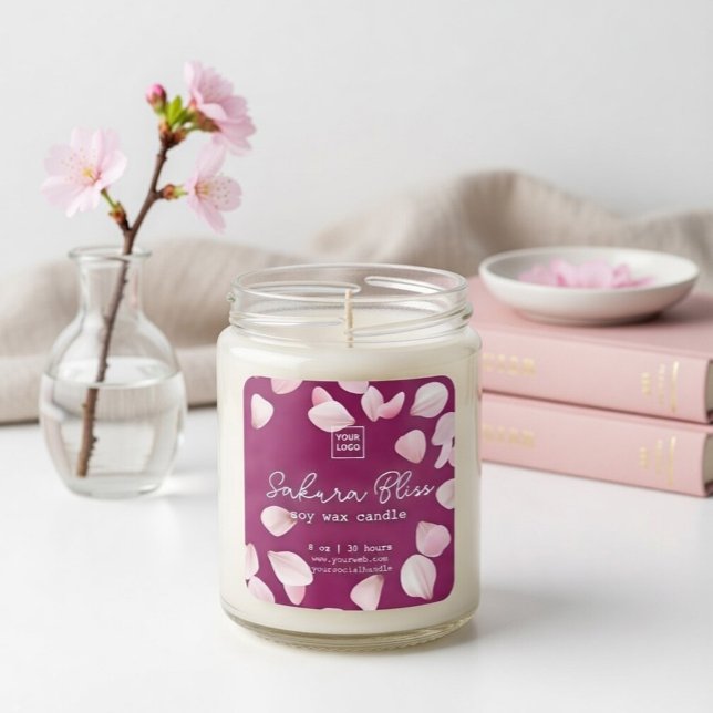 Adesivo Quadrado Custom Sakura Bliss Personalized Soy Wax Candle (Criador carregado)