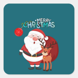 Adesivo Quadrado Custom Santa & Reindeer Happy Holiday Sticker