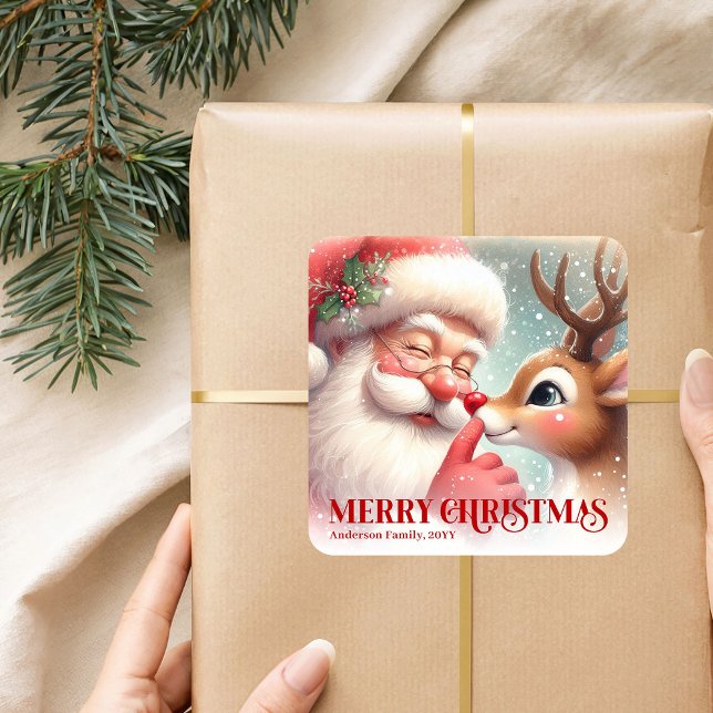 Adesivo Quadrado Custom Santa Rudolph Festive Christmas Kids Label (Custom Santa Rudolph Festive Christmas Kids Label)
