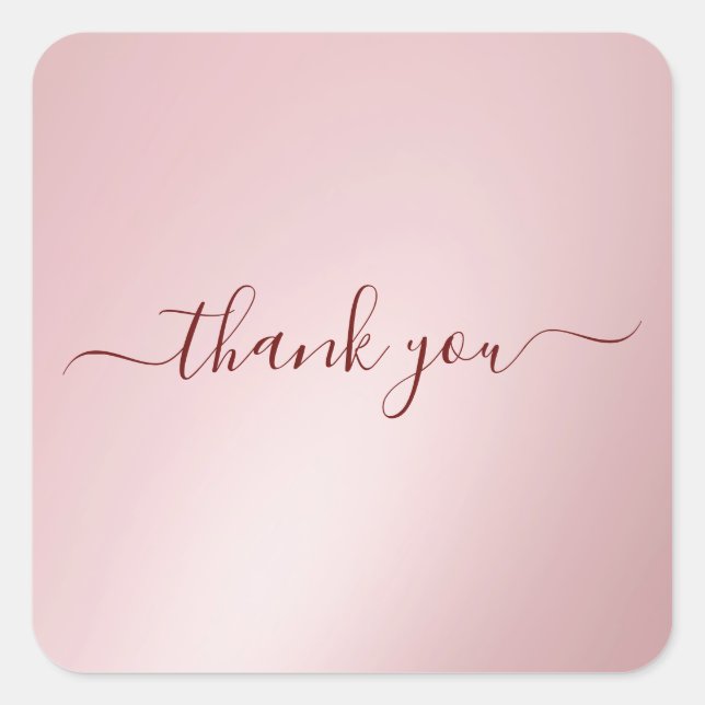 Adesivo Quadrado Custom Text Typography Elegant Rose Gold Thank You (Frente)