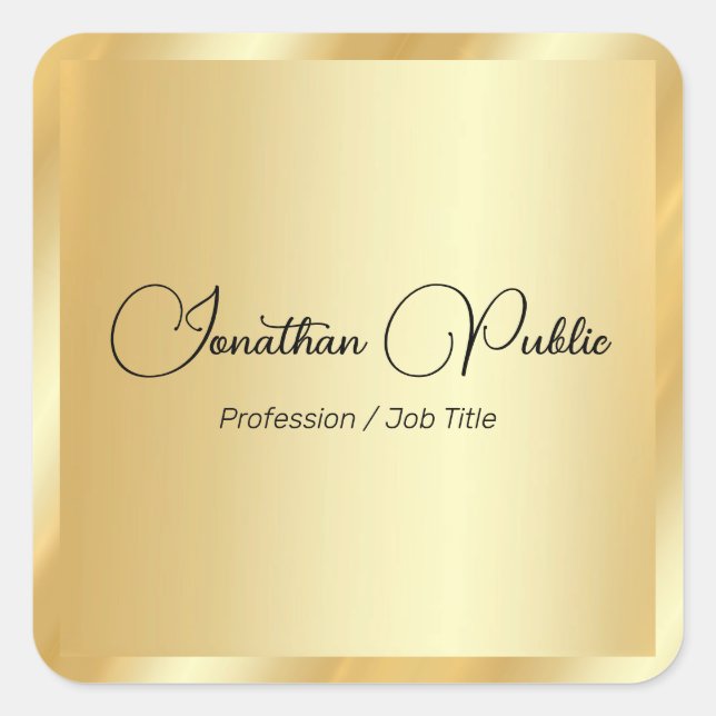 Adesivo Quadrado Custom Trendy Gold Glam Calligraphy Script Name (Frente)