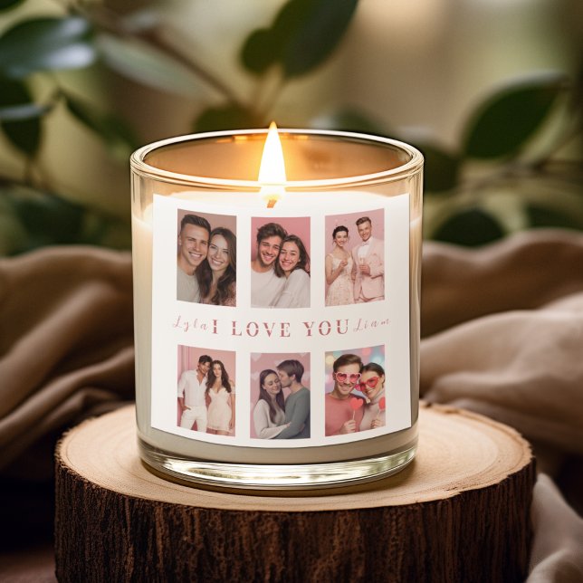 Adesivo Quadrado Custom Valentine’s Day Photo Collage Candle Label (Criador carregado)
