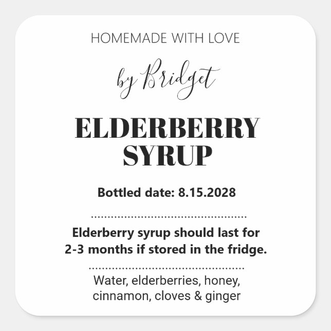 Adesivo Quadrado Customizable Elderberry Syrup Label ZEB_01 (Frente)