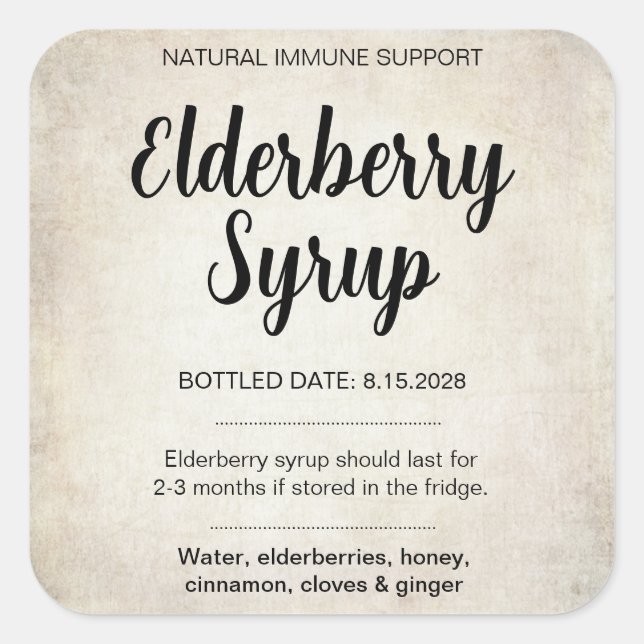 Adesivo Quadrado Customizable Elderberry Syrup Label ZEB_02 (Frente)