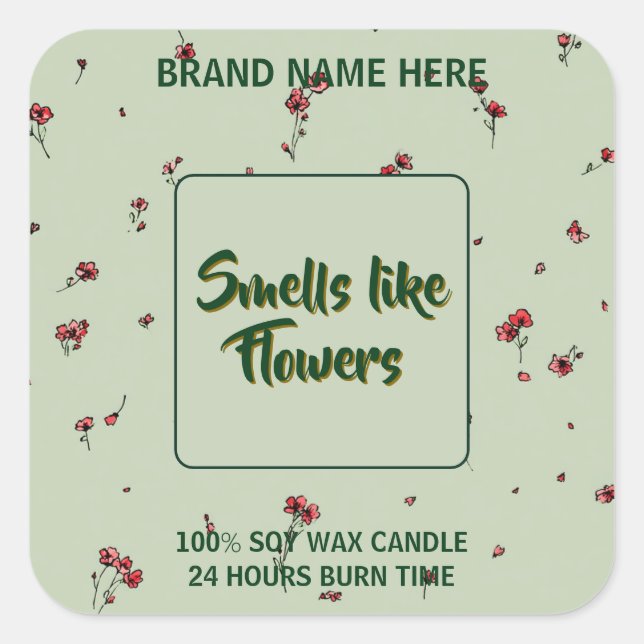 Adesivo Quadrado Customizable Flower Candle Label Editable Text (Frente)