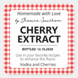 Adesivo Quadrado Customizable Gingham Extract Label - Red