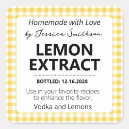 Adesivo Quadrado Customizable Gingham Extract Label - Yellow