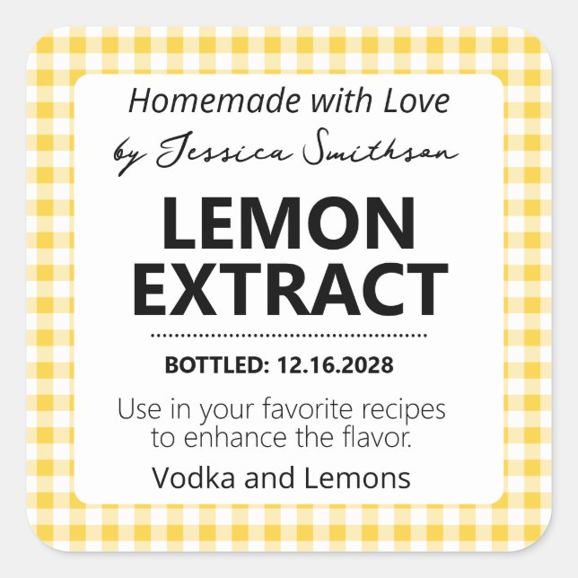 Adesivo Quadrado Customizable Gingham Extract Label - Yellow (Frente)