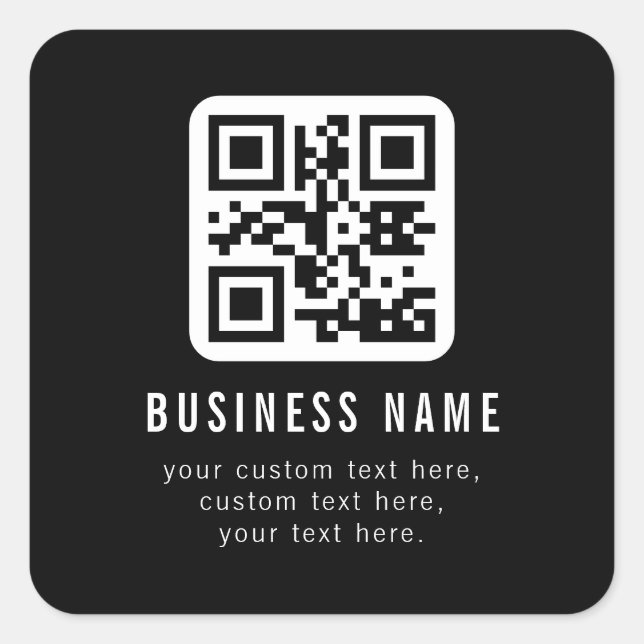 Adesivo Quadrado Customizable QR Code & Editable Text Design (Frente)