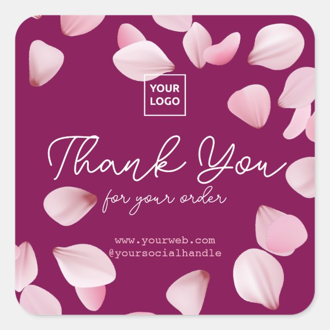 Adesivo Quadrado Customizable Sakura Business Thank You  (Frente)
