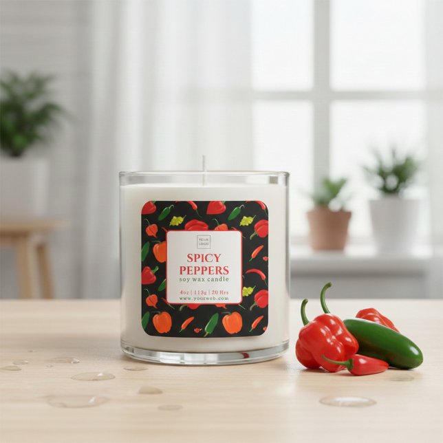 Adesivo Quadrado Customizable Spicy Peppers Soy Wax Candle Label (Criador carregado)