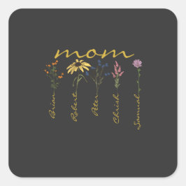 Adesivo Quadrado Customized mom children name flower