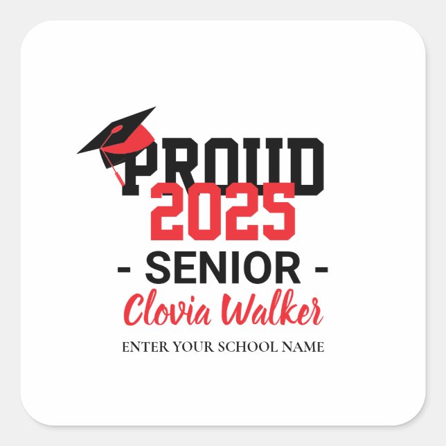 Adesivo Quadrado Customized proud school senior graduate (Frente)