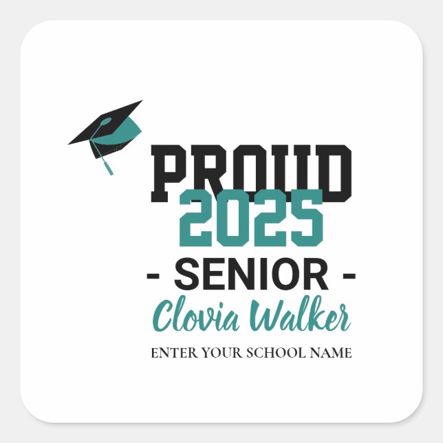 Adesivo Quadrado Customized proud school senior graduate (Frente)