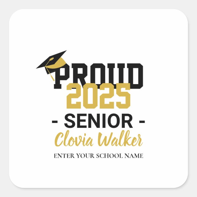 Adesivo Quadrado Customized proud school senior graduate (Frente)